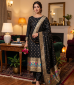 Black Soft Banarasi silk zari woven design dress material