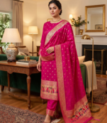 Magenta Soft Banarasi silk zari woven design dress material