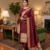 Maroon Soft Banarasi silk zari woven design dress material