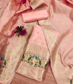 Peach Soft Banarasi silk zari woven design dress material