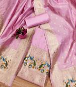 Pink Soft Banarasi silk zari woven design dress material