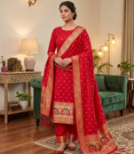 Red Soft Banarasi silk zari woven design dress material