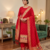 Red Soft Banarasi silk zari woven design dress material
