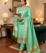 Seagreen Soft Banarasi silk zari woven design dress material