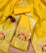 Yellow Soft Banarasi silk zari woven design dress material