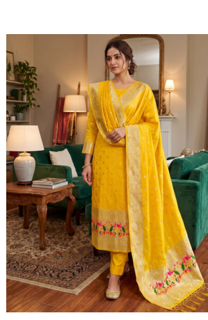 Yellow Soft Banarasi silk zari woven design dress material 1