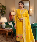 Yellow Soft Banarasi silk zari woven design dress material