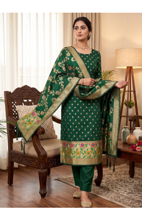 Green Soft Banarasi silk zari woven design dress material 1