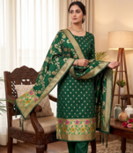 Green Soft Banarasi silk zari woven design dress material
