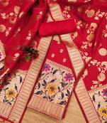 Red Soft Banarasi silk zari woven design dress material