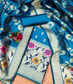 Skyblue Soft Banarasi silk zari woven design dress material