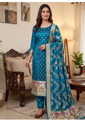Skyblue Soft Banarasi silk zari woven design dress material 1