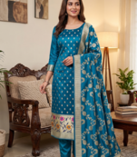 Skyblue Soft Banarasi silk zari woven design dress material