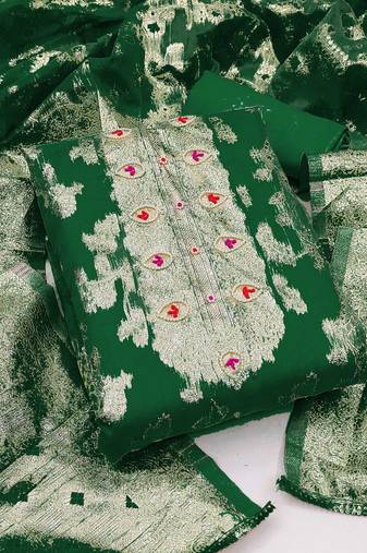 Green Organza Unstitched Dress Material