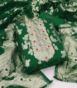 Green Organza Unstitched Dress Material