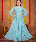Aarika girls party wear turquoise colour floral print georgette dress