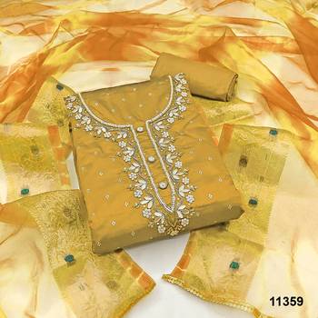 Mehndi Modal Butti Hand Work Unstitched Dress Material 1