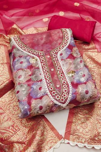 Rani Organza Hand Work Unstitched Dress Material
