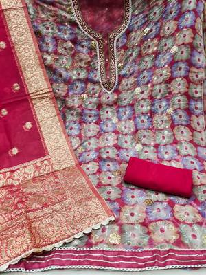 Rani Organza Hand Work Unstitched Dress Material 2