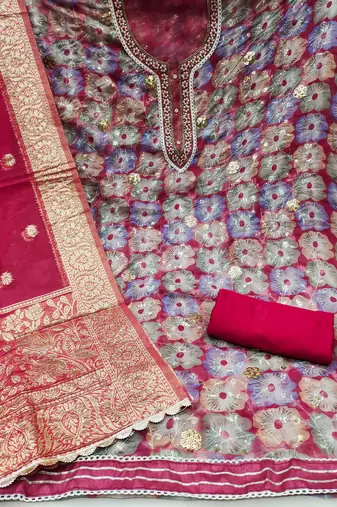 Rani Organza Hand Work Unstitched Dress Material