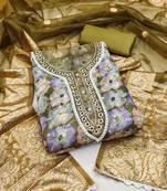 Mehndi Organza Hand Work Unstitched Dress Material