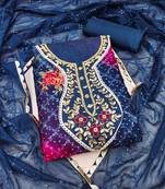 Blue Organza Hand Work Unstitched Dress Material