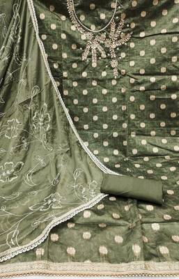 Green Simar Hand Work Unstitched Dress Material 2