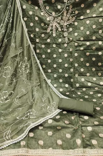 Green Simar Hand Work Unstitched Dress Material