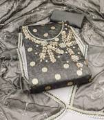 Grey Simar Hand Work Unstitched Dress Material
