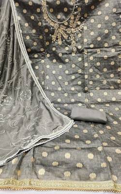 Grey Simar Hand Work Unstitched Dress Material 2