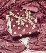 Wine Simar Hand Work Unstitched Dress Material