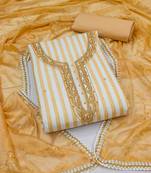 Yellow Cotton Hand Work Unstitched Dress Material