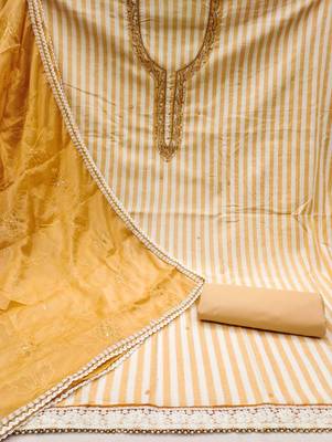 Yellow Cotton Hand Work Unstitched Dress Material 2