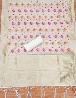 Cream Soft Banarasi silk zari woven design dress material 2
