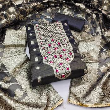 Grey Simar Banarasi Unstitched Dress Material 1