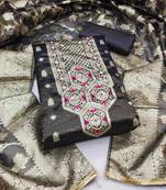 Grey Simar Banarasi Unstitched Dress Material