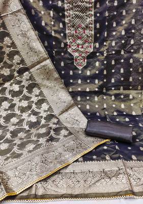 Grey Simar Banarasi Unstitched Dress Material 2