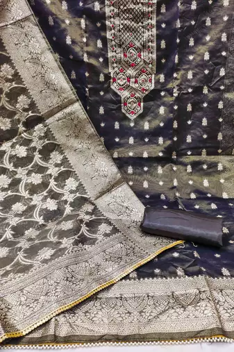 Grey Simar Banarasi Unstitched Dress Material