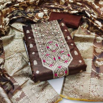 Brown Simar Banarasi Unstitched Dress Material 1