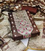 Brown Simar Banarasi Unstitched Dress Material