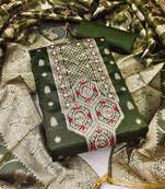 Green Simar Banarasi Unstitched Dress Material