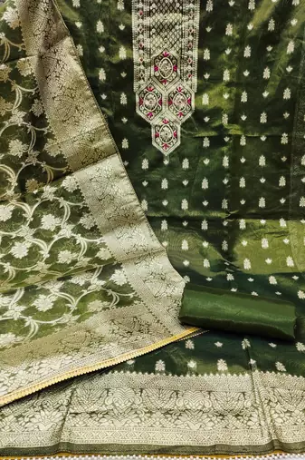 Green Simar Banarasi Unstitched Dress Material