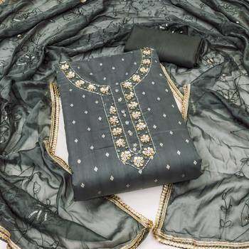 Grey Modal Banarasi Unstitched Dress Material 1