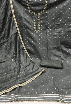 Grey Modal Banarasi Unstitched Dress Material 2