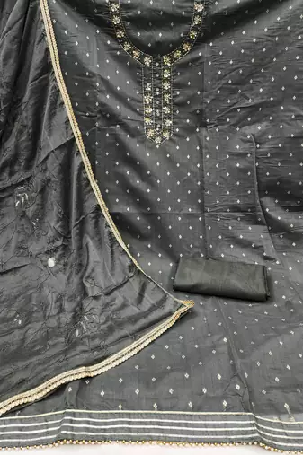 Grey Modal Banarasi Unstitched Dress Material