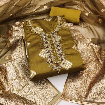 Mehndi Simar Hand Work Unstitched Dress Material 1