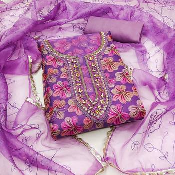 Lavender Organza Hand Work Unstitiched Dress Material 1