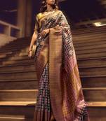 Black & Baby Pink Colour Organza Weaving Checks Saree With Blouse