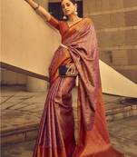 Pink colour hand woven silk saree with blouse