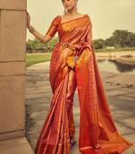 Red colour hand woven silk saree with blouse